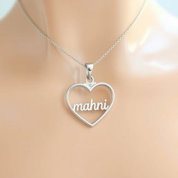 A delicate and elegant heart-shaped pendant necklace for women, featuring the word "mahni" beautifully inscribed inside in a unique and artistic font