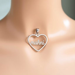 A delicate and elegant heart-shaped pendant necklace for women, featuring the word "mahni" beautifully inscribed inside in a unique and artistic font