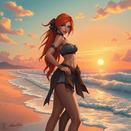 A bold and artistic representation of a fantasy pirate character inspired by the theme of the ocean and adventure