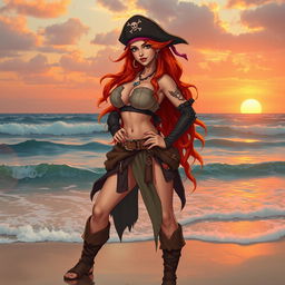A bold and artistic representation of a fantasy pirate character inspired by the theme of the ocean and adventure