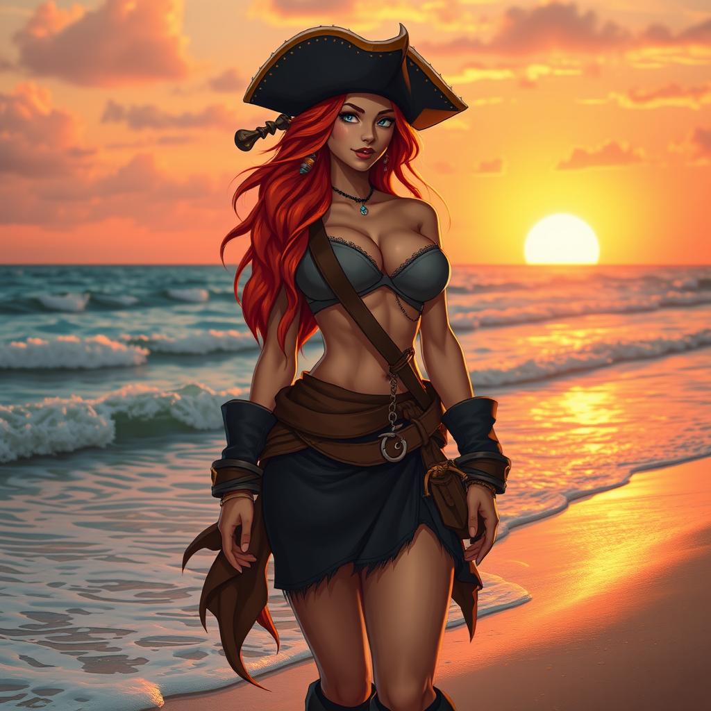 A bold and artistic representation of a fantasy pirate character inspired by the theme of the ocean and adventure