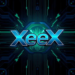 A modern and sleek logo design for a cryptocurrency called 'XeeX', featuring bold, angular lettering that incorporates elements of cryptography like padlocks or digital pixel patterns