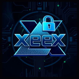 A modern and sleek logo design for a cryptocurrency called 'XeeX', featuring bold, angular lettering that incorporates elements of cryptography like padlocks or digital pixel patterns