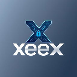 A sleek and modern logo design for a cryptocurrency named 'XeeX', featuring a bold and stylized letter 'X' that incorporates elements of cryptography like digital locks or circuit patterns