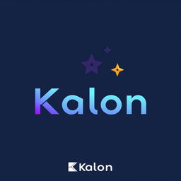 A logo design featuring the name 'Kalon' creatively constructed using geometric shapes and letters, with additional star motifs integrated into the design