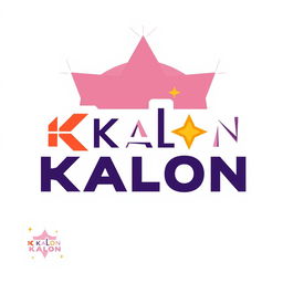 A logo design featuring the name 'Kalon' creatively constructed using geometric shapes and letters, with additional star motifs integrated into the design