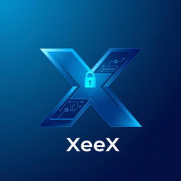 A sleek and modern logo design for a cryptocurrency named 'XeeX', featuring a bold and stylized letter 'X' that incorporates elements of cryptography like digital locks or circuit patterns