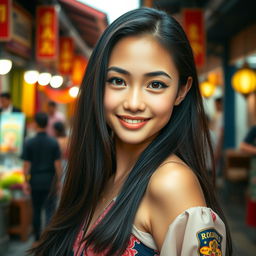 A stunning 19-year-old Thai girl with a slightly tanned complexion, large expressive eyes, resembling a popular K-pop idol