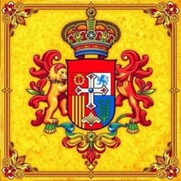 A detailed depiction of the heraldic symbol of Córdoba, featuring vibrant colors and intricate patterns