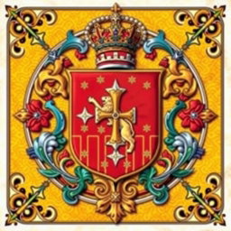 A detailed depiction of the heraldic symbol of Córdoba, featuring vibrant colors and intricate patterns