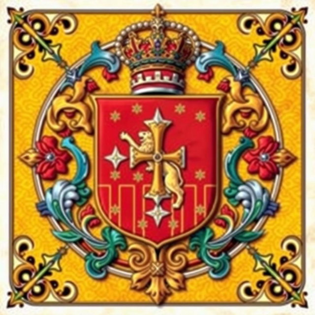 A detailed depiction of the heraldic symbol of Córdoba, featuring vibrant colors and intricate patterns