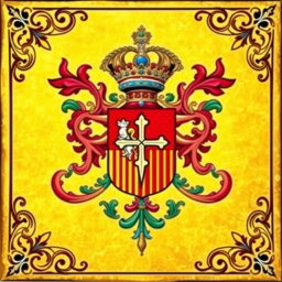 A detailed depiction of the heraldic symbol of Córdoba, featuring vibrant colors and intricate patterns