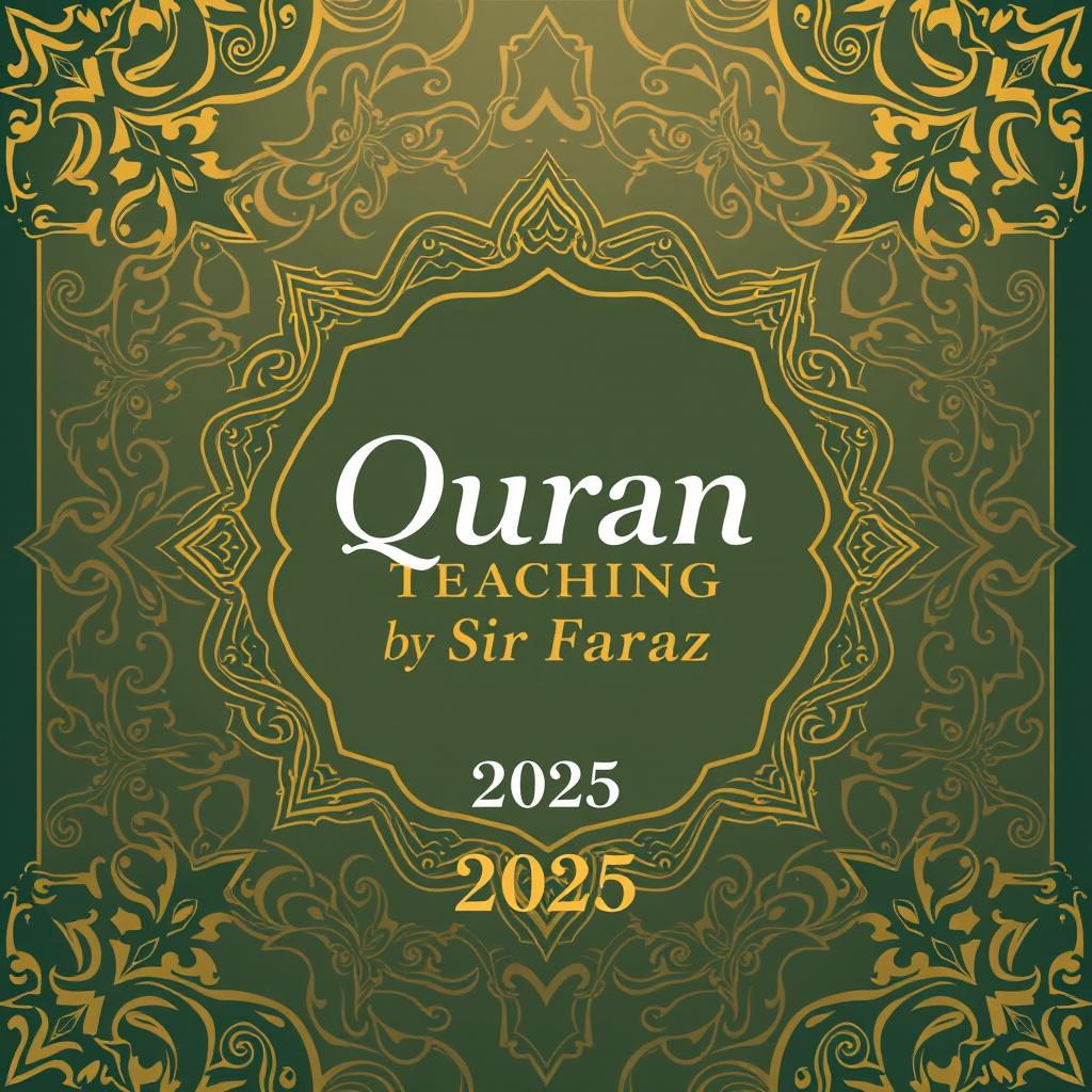 A full-size book cover design for "Quran Teaching" by Sir Faraz 2025