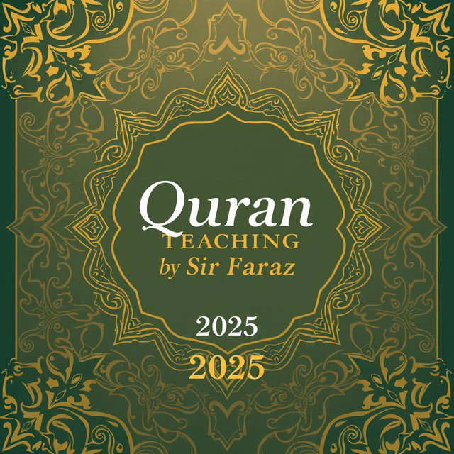A full-size book cover design for "Quran Teaching" by Sir Faraz 2025