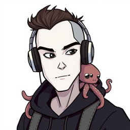 A cartoon-style profile picture featuring a man with a striking white face and deep black eyes