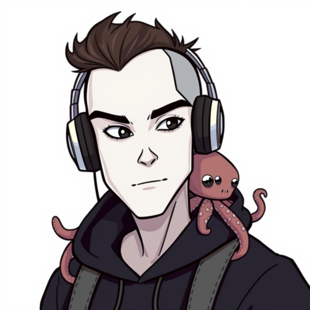 A cartoon-style profile picture featuring a man with a striking white face and deep black eyes