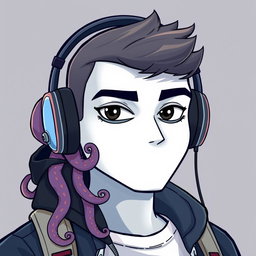 A cartoon-style profile picture featuring a man with a striking white face and deep black eyes