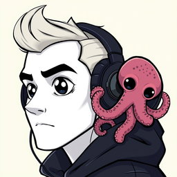 A cartoon-style profile picture featuring a man with a striking white face and deep black eyes