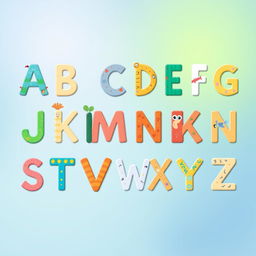 An artistic representation of the English alphabet, from A to Z, each letter designed with unique styles and colors