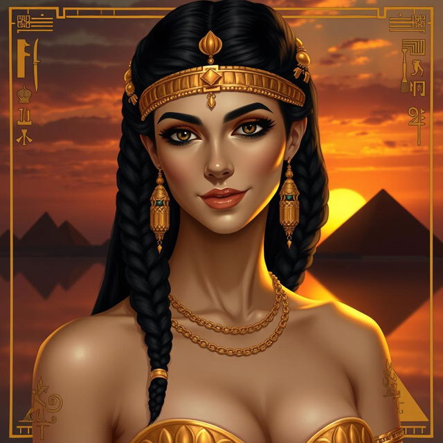 A stunningly beautiful depiction of Cleopatra, the Queen of Egypt, in a tasteful and artistic manner, standing gracefully without a dress, with an emphasis on her regal posture and confident expression