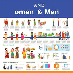 A poster depicting the roles and statuses of women and men throughout different historical periods in a community