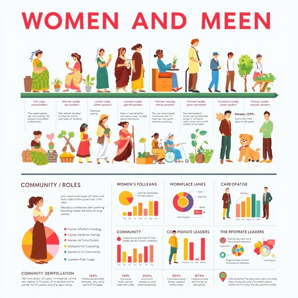 A poster depicting the roles and statuses of women and men throughout different historical periods in a community