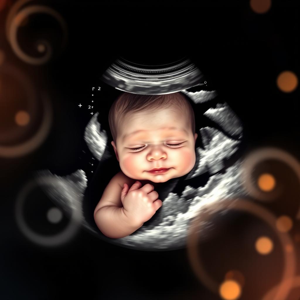 A vibrant and detailed ultrasound image of a 6-month-old baby girl, showcasing her features with clarity