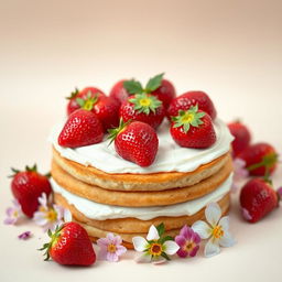 A beautifully decorated cake featuring fresh strawberries on top