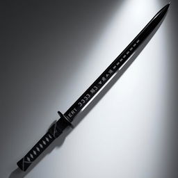 A sleek, intricately designed ninja sword with sharp edges and a glossy black finish