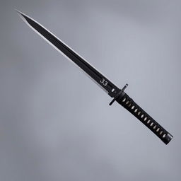A beautifully crafted ninja sword, featuring a sharp, elongated blade with a sleek black finish