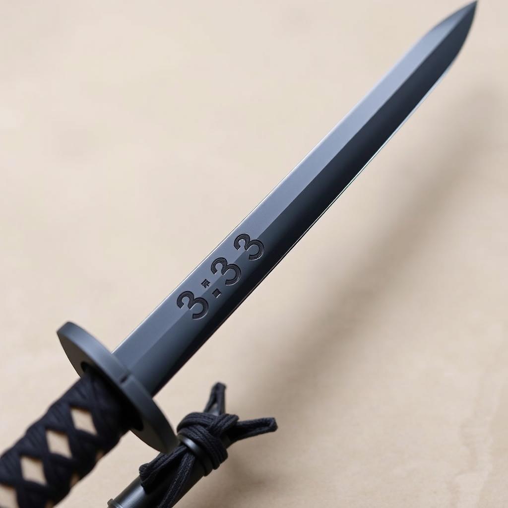 A beautifully crafted ninja sword, featuring a sharp, elongated blade with a sleek black finish