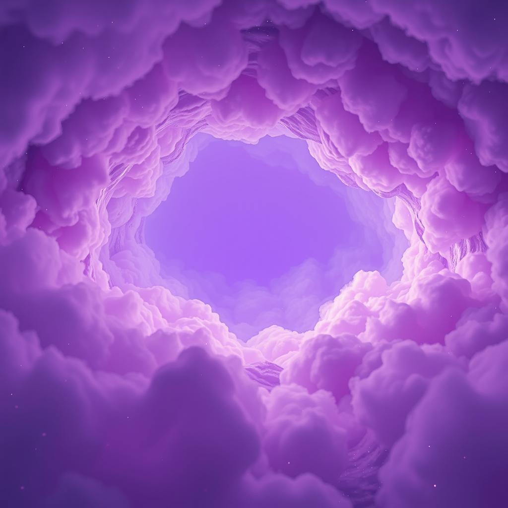 A surreal, ethereal scene featuring a hollow purple void that seems to stretch endlessly in all directions