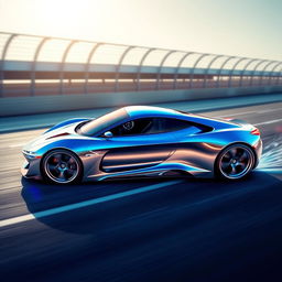 A sleek and modern sports car design, with a streamlined and aerodynamic shape, featuring vibrant colors like electric blue and metallic silver