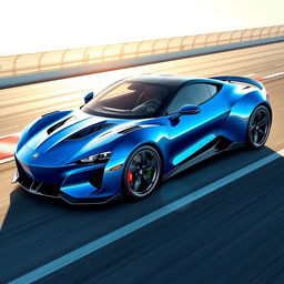 A sleek and modern sports car design, with a streamlined and aerodynamic shape, featuring vibrant colors like electric blue and metallic silver