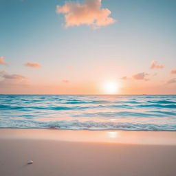 A serene beach scene with a clear blue ocean in the background