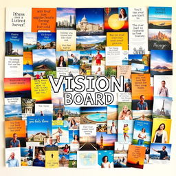A vibrant and inspiring vision board filled with diverse images showcasing aspirations and goals