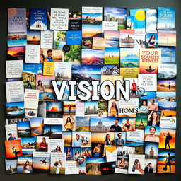 A vibrant and inspiring vision board filled with diverse images showcasing aspirations and goals