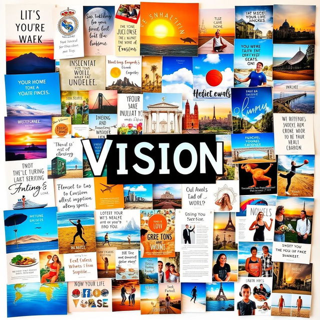 A vibrant and inspiring vision board filled with diverse images showcasing aspirations and goals