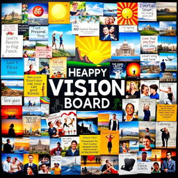 A vibrant and inspiring vision board filled with diverse images showcasing aspirations and goals