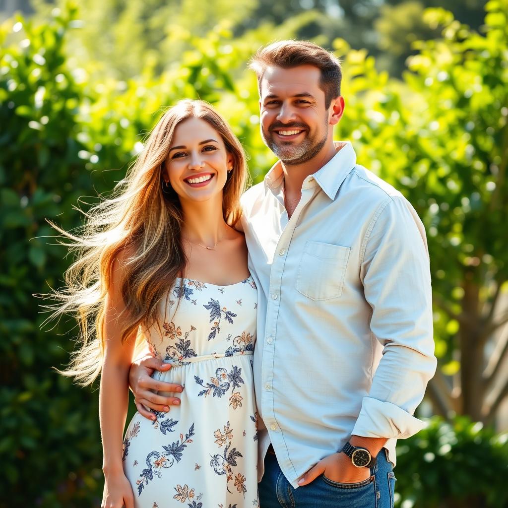 A beautiful woman standing beside a man, both smiling and enjoying the moment