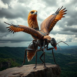A unique and imaginative hybrid creature that combines features of both an eagle and an ant