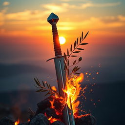 A symbolic image of a broken sword being reforged into an olive branch, signifying the transformation from conflict to peace