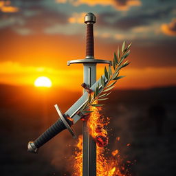 A symbolic image of a broken sword being reforged into an olive branch, signifying the transformation from conflict to peace