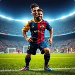 A fantastical hybrid creature depicting a blend of Cristiano Ronaldo and Lionel Messi, combining their iconic features into one character