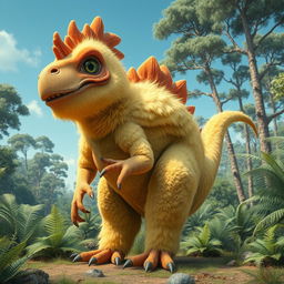 An imaginative and whimsical hybrid creature that combines the characteristics of a chicken and a T-Rex