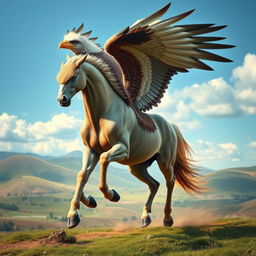 A majestic and powerful hybrid creature that combines the striking features of an eagle and a horse