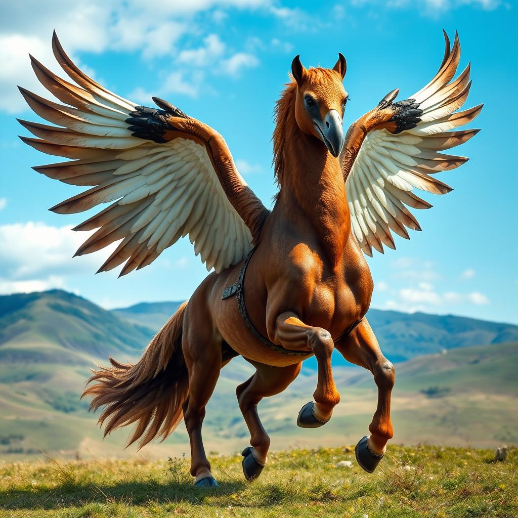 A majestic and powerful hybrid creature that combines the striking features of an eagle and a horse