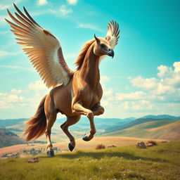 A majestic and powerful hybrid creature that combines the striking features of an eagle and a horse