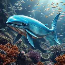 A fantastical hybrid creature that merges the features of a whale and a sardine