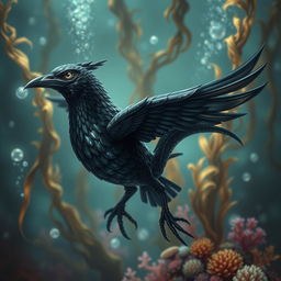 A captivating and imaginative hybrid creature that combines the features of a crow and an eel